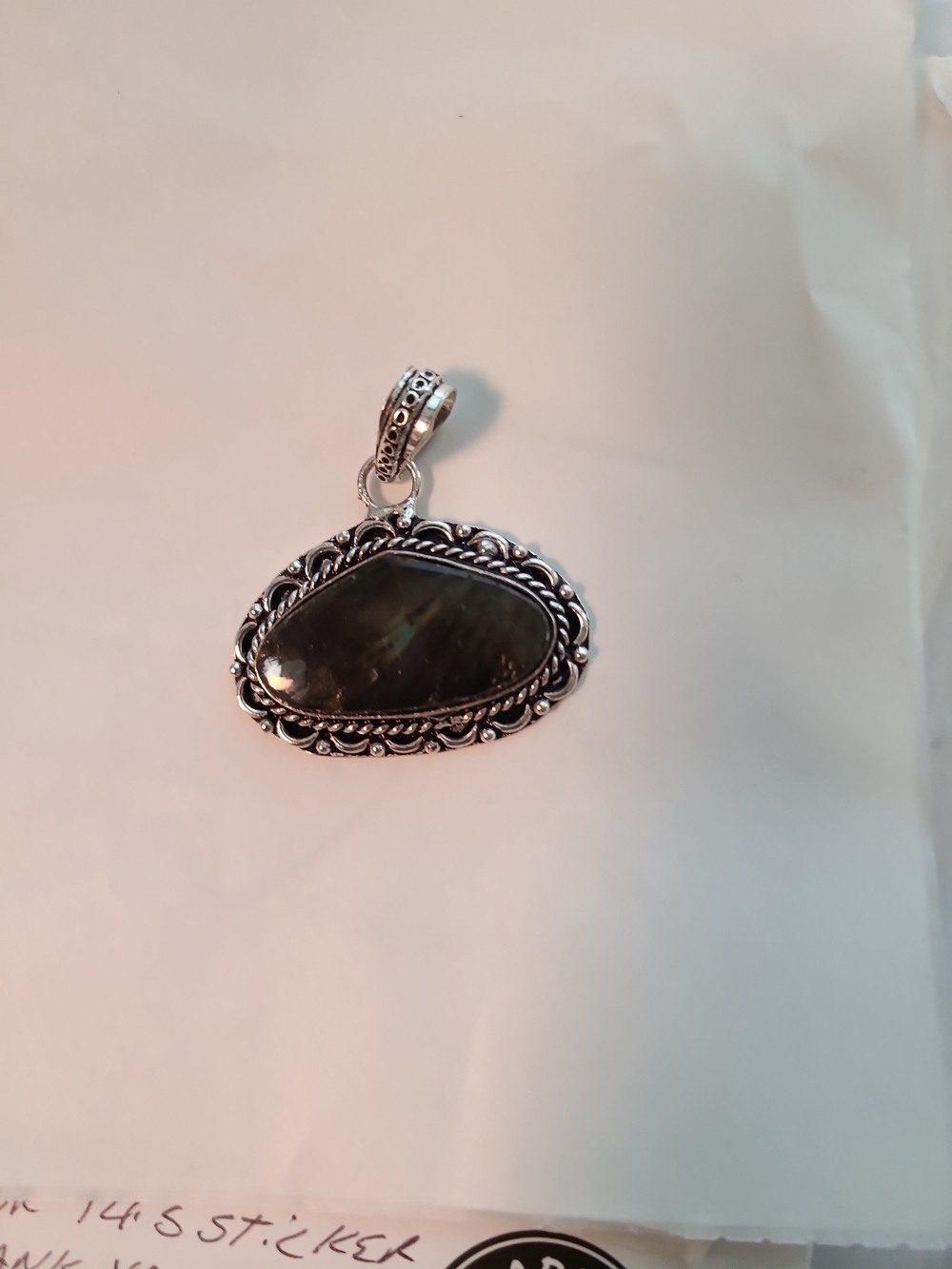 Sterling Silver Labradorite Pendant in Dark Green-Gray